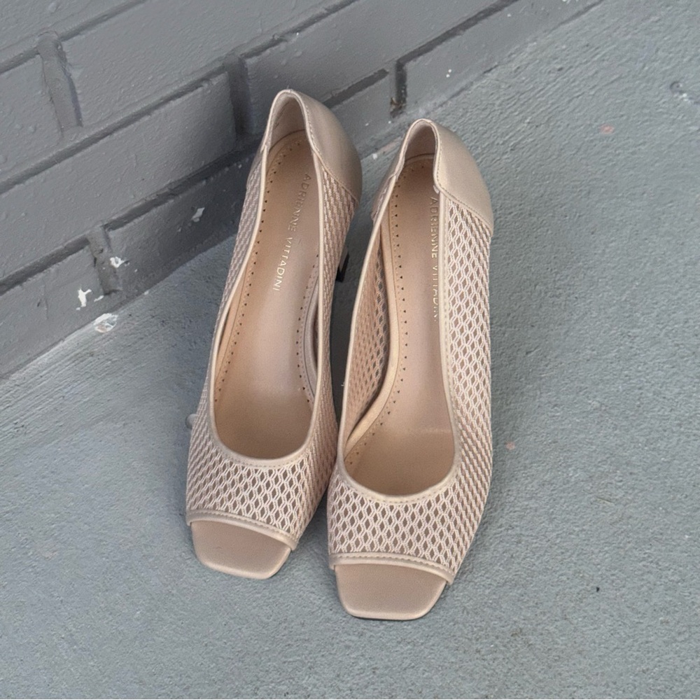 Adrienne Vittadini Taupe Mesh Peep-Toe Heels